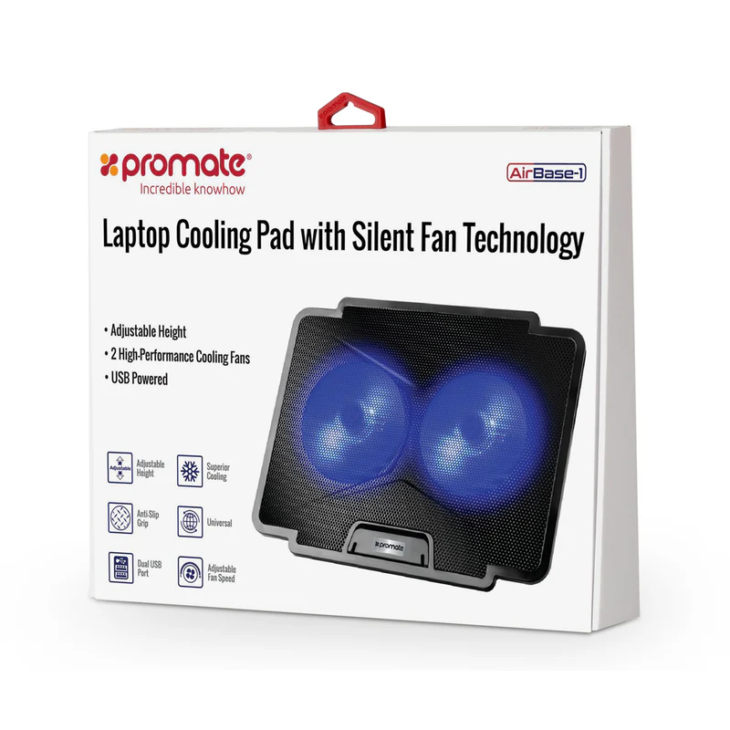 Promate AirBase 1 Laptop Cooling Pad with Silent Fan Technology Promate AirBase 1 Laptop Cooling Pad with Silent Fan Technology